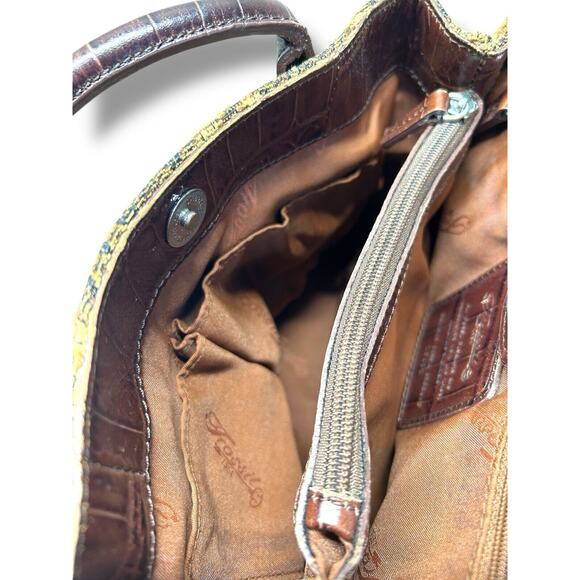 Vintage Fossil Floral Tapestry Carpet Handbag Purse Leather Satchel Boho - Picture 7 of 10